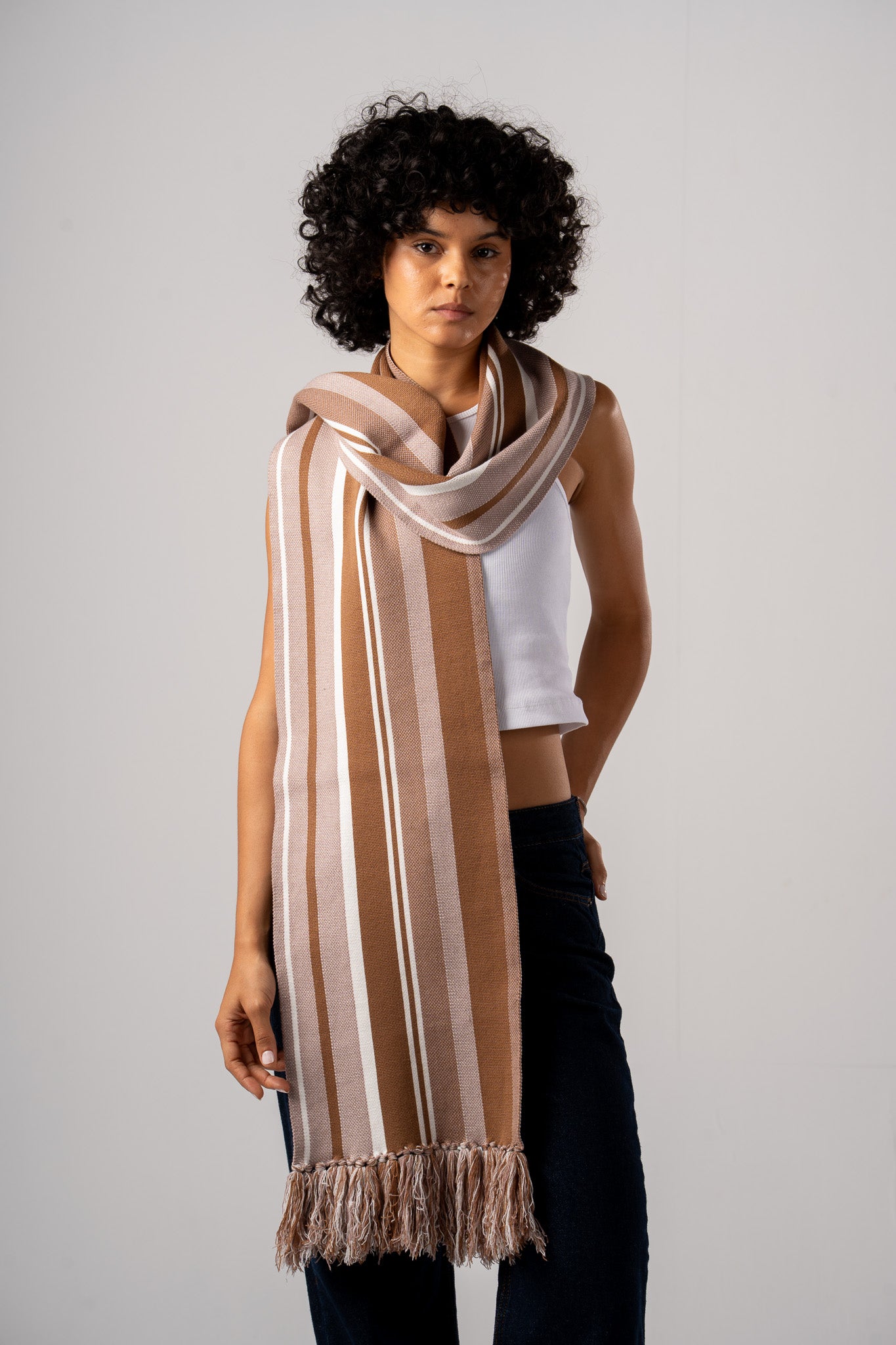 Beige Striped Scarf